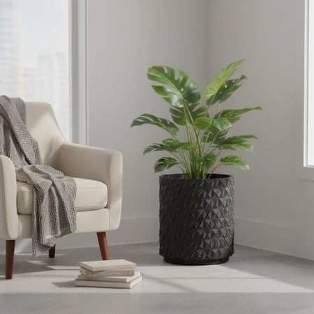 حوض فايبر أسمنتي اسود للزرع الصناعي من حديقة السوسن