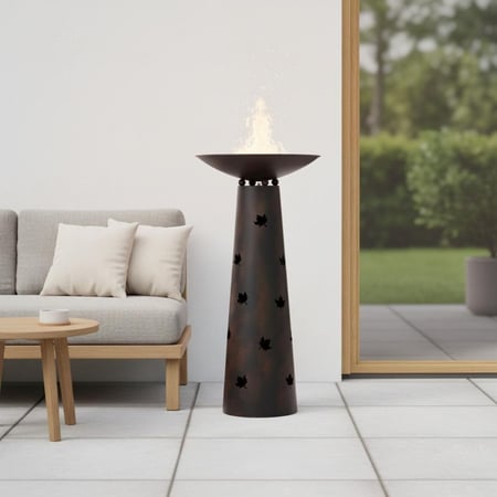 مدفئة حديدية – عمود مع صحن بنقشة ورق الشجر – مقاسين L و M