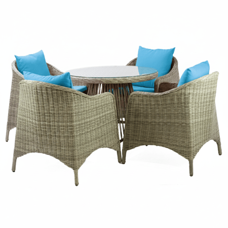 طقم جلسات خارجية – 4 كراسي كبيرة مع طاولة ووسائد لون ازرق