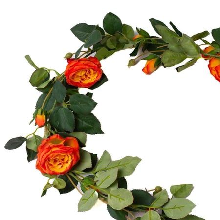 فرع نبات صناعي متدلي – ورد الجوري متعدد الألوان مع أوراق خضراء