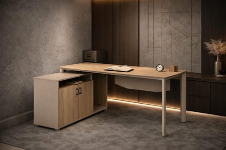 مكتب بعدة ألوان مع سطح واسع ومنضدة متينة للعمل والدراسة