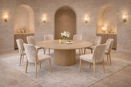 طاولة طعام دائرية عصرية بتصميم فاخر لون بيج
