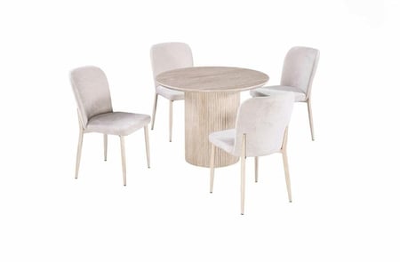 طاولة طعام رخام دائرية مع كراسي بيج بتصميم عصري راقي