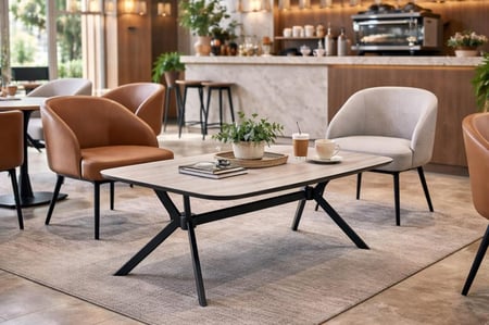 طاولة سيراميك مفردة موديل M40 باللون الأسود مع قاعدة معدنية حديثة