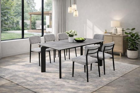 طاولة طعام رخام مودرن M-027 رمادي مع 6 كراسي أنيقة