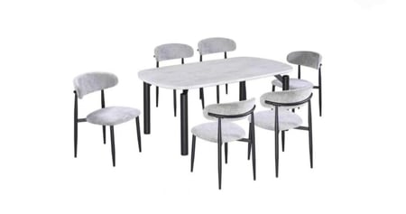 طاولة طعام بديل رخام رمادي مودرن مع كراسي مريحة تصميم عصري فاخر