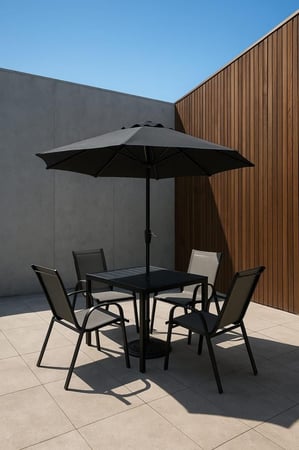 طاولة طعام خارجية مع مظلة و4 كراسي بعدة الوان