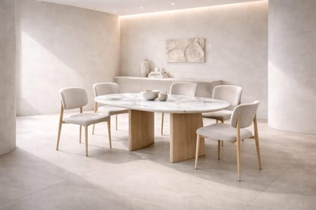 طاولة طعام سيراميك M-031 WHITE مع 6 كراسي لغرفة طعام عصرية