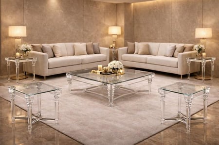 طقم شاي من الأكرليك مربع الشكل يتكون من إبريق وأربعة فناجين