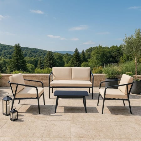 طقم جلوس خارجي 4 قطع مع كنب وطاولة وكرسيين