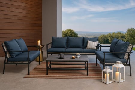 طقم كنب خارجي أسود 7 أشخاص مع طاولة وسط