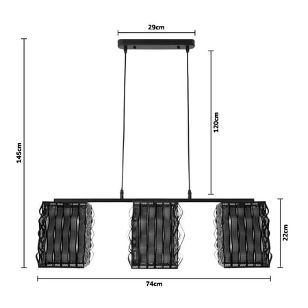 ثريا علاقي مسطرة انارة ثلاث مكعبات شبك مموج معدن اسود