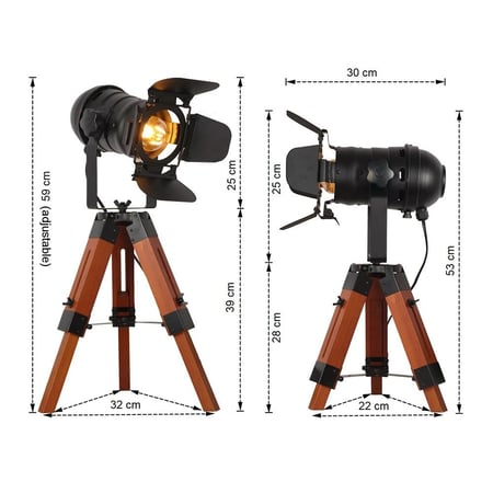 مصباح طاولة شكل كشاف ستايل امريكي ارجل خشبية