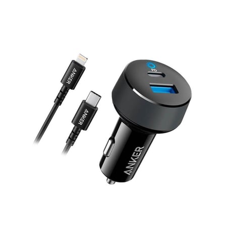 شاحن سيارة من أنكر منفذ PD ومنفذ USB مع كيبل ايفون معتمد من ابل
