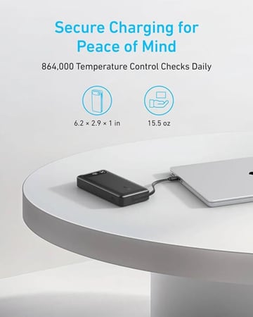 باور بانك انكر 20000 مللي أمبير، 87 واط شحن سريع منفذ USB وType-C مع كيبل