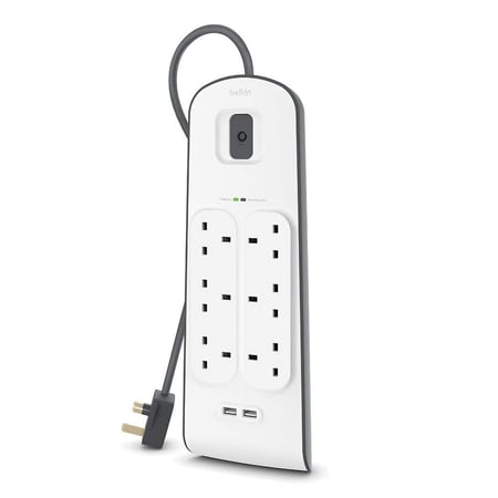 توصيلة شحن belkin ب 6 منافذ طاقه ومنفذين USB بطول كيبل 2 متر