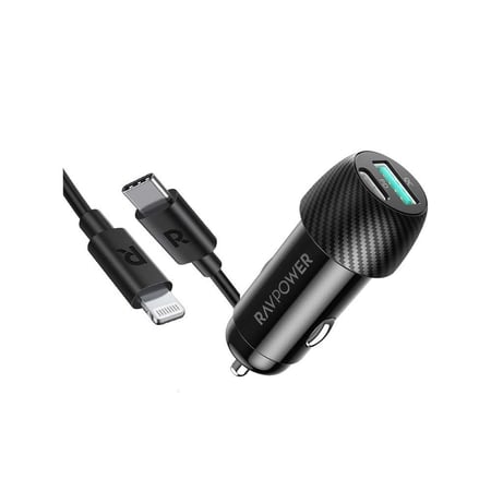 راف باور كومبو شاحن سيارة بتقنيه بي دي 25 واط ومنفذ USB-A 24 واط + كيبل تايب سي لايتننق