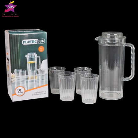 جيك للمشروبات والعصائر اكرلك شفاف مع 4كاسات