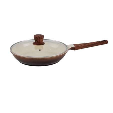 مقلاة  سيراميك بني بغطاء زجاج مقاس 28سم