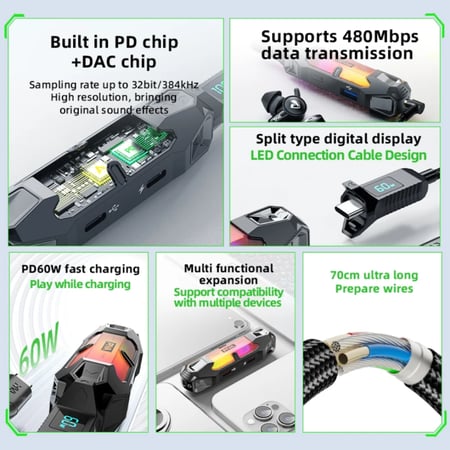وصلة بيفا x41 تايب سي 4 في 1 مع انارة RGB