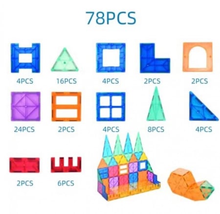 تركيبات البناء المغناطيسية تتميز بالوان شفافة - 78 قطعة