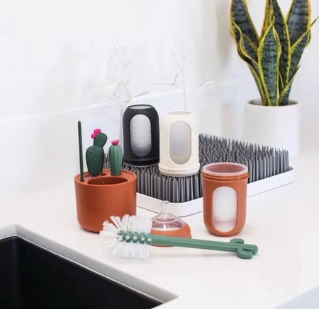 مجموعة فرش تنظيف زجاجات بشكل صبار من بون من 4 قطع لون بني