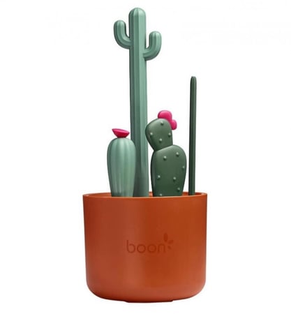 مجموعة فرش تنظيف زجاجات بشكل صبار من بون من 4 قطع لون بني