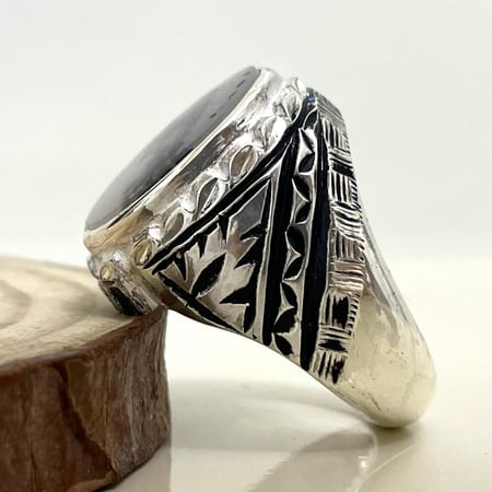 خاتم فضة رجالي بحجر عقيق مشجر يماني طبيعي