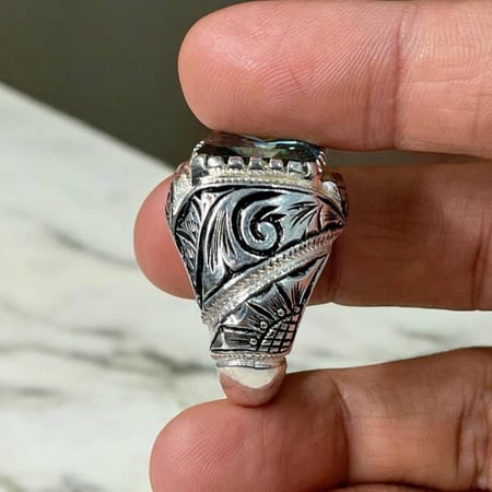 خاتم فضة رجالي بحجر موزنايت صلابة الألماس