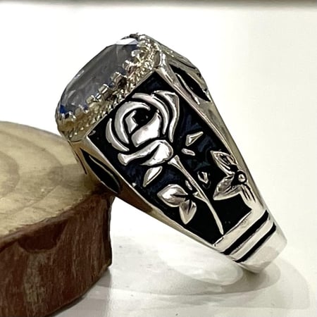 خاتم فضة رجالي بحجر توباز برازيلي