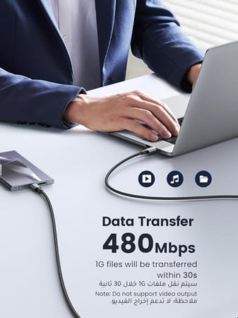 UGREEN كابل USB-C 2م، سلك مضفر 100W شحن فائق السرعة PD متوافق مع ايفون 15/16/17 برو ماكس، آيباد ميني 7، ماك بوك برو، آيباد، جالاكسي S25 الترا/S24/23، هواوي P70