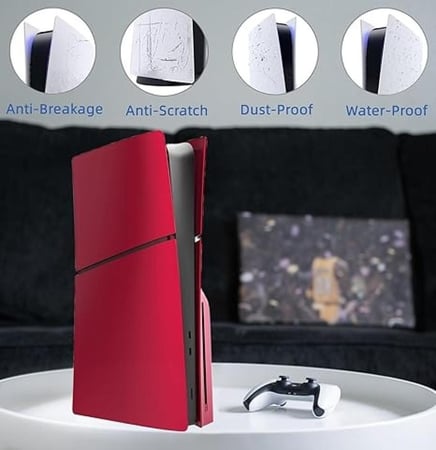 غطاء حماية بلاي ستيشن 5 – أحمر، مقاوم للصدمات والخدوش، إصدار Slim Disc