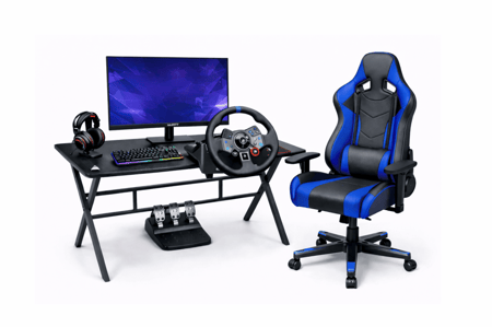 بكج قيمنق متكامل مع دركسون Logitech G29 وشاشة 24 بوصة 120Hz وطاولة قيمنق 100 سم وكرسي قيمنق مع كيبورد وماوس وسماعة