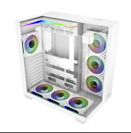 Egeira Galaxy 7 White ATX Gaming Computer Case – USB 3.0 / Type-C – 7× ARGB Infinity Mirror Fans (Pre-Installed) – 3 Side Glass Panels – Panoramic View