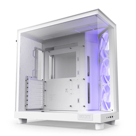 NZXT H6 Flow RGB White ATX Case – Dual-Chamber – High-Airflow – 3× F140 RGB Fans – Panoramic Tempered Glass