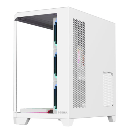 Egeira Glacier ATX Gaming Computer Case White – USB 3.0 / Type-C – 7× ARGB Infinity Mirror Fans (Pre-Installed)