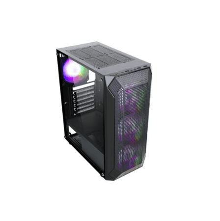 Egeira Honey Comb Black Mid Tower Gaming Case – FRGB Fans – Mesh Front – Tempered Glass – High Airflow