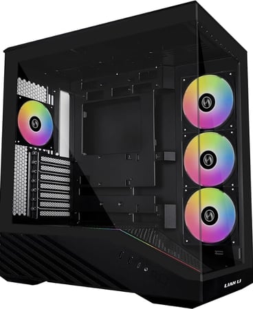 Lian Li V100R Black Mid Tower – 4× ARGB Fans – Tempered Glass – High-Airflow Gaming Case
