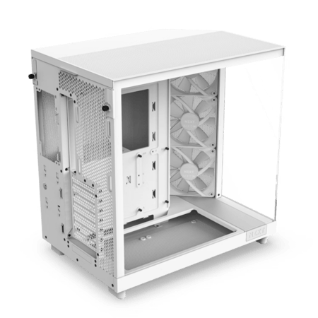 NZXT H6 Flow RGB White ATX Case – Dual-Chamber – High-Airflow – 3× F140 RGB Fans – Panoramic Tempered Glass