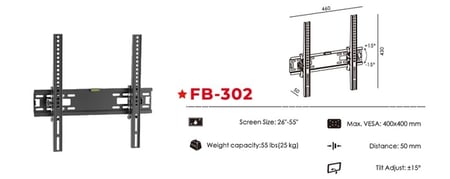 FUJISTAR FIXED TV WALL MOUNT BRACKET, MOVABLE UP AND DOWN, "26-55",25KG FB302
