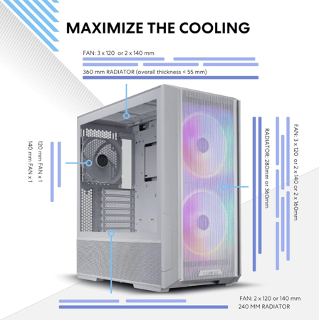 Lian Li LANCOOL 216RW White – High-Airflow ARGB ATX Mid-Tower Case – Mesh Front – Dual 160mm ARGB Fans