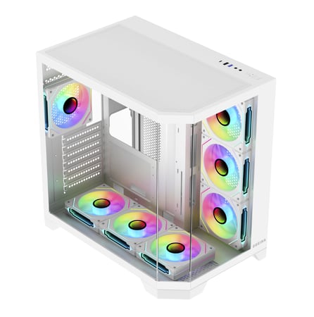 Egeira Glacier ATX Gaming Computer Case White – USB 3.0 / Type-C – 7× ARGB Infinity Mirror Fans (Pre-Installed)