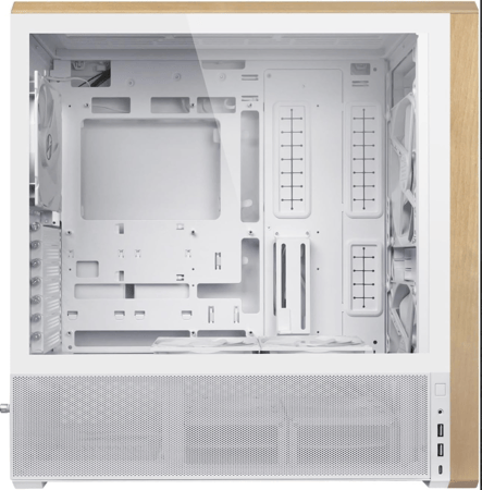 LIAN LI LANCOOL 217 White ATX Case – Dual-Chamber – High-Airflow Mesh Front – Wood Accent – Tempered Glass