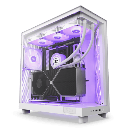 NZXT H6 Flow RGB White ATX Case – Dual-Chamber – High-Airflow – 3× F140 RGB Fans – Panoramic Tempered Glass