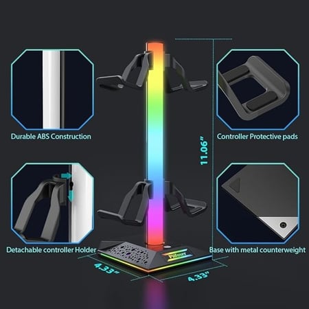 حامل سماعات راس للالعاب RGB مع 10 اوضاع اضاءة من ASA وحدة تحكم منفذي USB ملحقات العاب الكمبيوتر للمكتب منظم تخزين عالمي لسماعات الراس ذراع Xbox PS4 PS5 سويتش الجوال بلاستيك