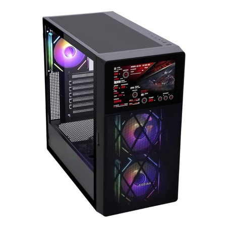 Egeira ELITE Gaming Case with 8” LCD Screen – Black – ARGB Fans – Tempered Glass – High-Airflow ATX Chassis