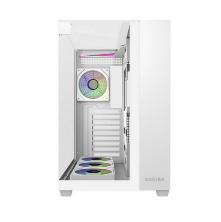 Egeira Galaxy 7 White ATX Gaming Computer Case – USB 3.0 / Type-C – 7× ARGB Infinity Mirror Fans (Pre-Installed) – 3 Side Glass Panels – Panoramic View