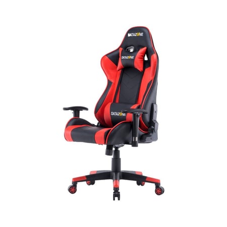 كرسي مكتب مريح قابل للتعديل بظهر عالي مناسب ايضًا لالعاب الفيديو مع مسند للراس ووسادة للظهر من داتازون - بلون اسود / احمر