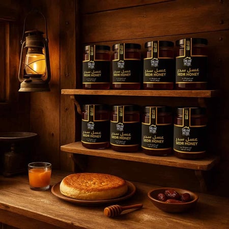 عسل سدر حضرمي فاخر بمذاق غني ولون مميز في عبوة انيقة