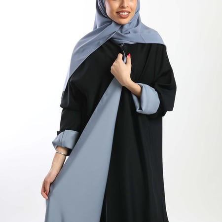 عباية دبل فيس قماش كريب رمادي وأسود 5066